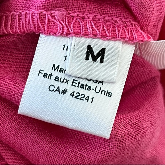 STARK X 100% Linen Wide Leg Pants Size Medium Hot Pink High Rise Pull On Linen - Picture 12 of 13